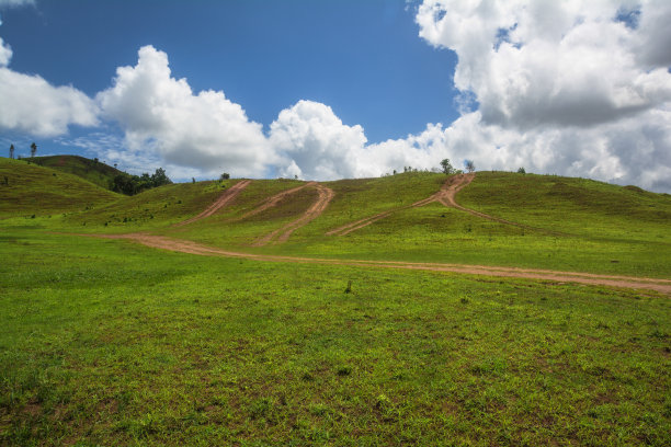 美丽的夏季景观与公路在山上。图片下载