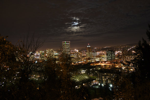 俄勒冈州波特兰市夜晚阴森森的月亮图片下载