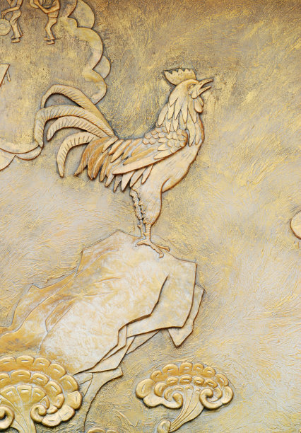 金色公鸡浮雕图片下载