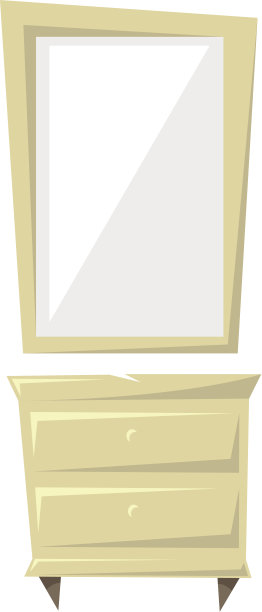 床头柜和镜子被隔离在白色的背景上图片下载