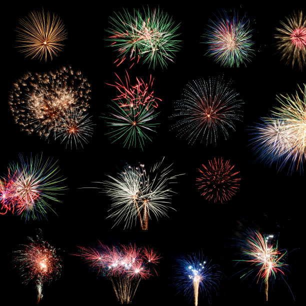 在黑色背景上编译烟花图片下载