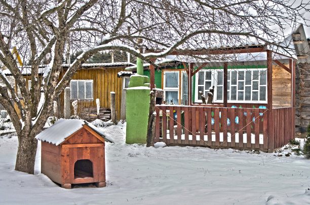 白雪覆盖的绿廊。图片下载