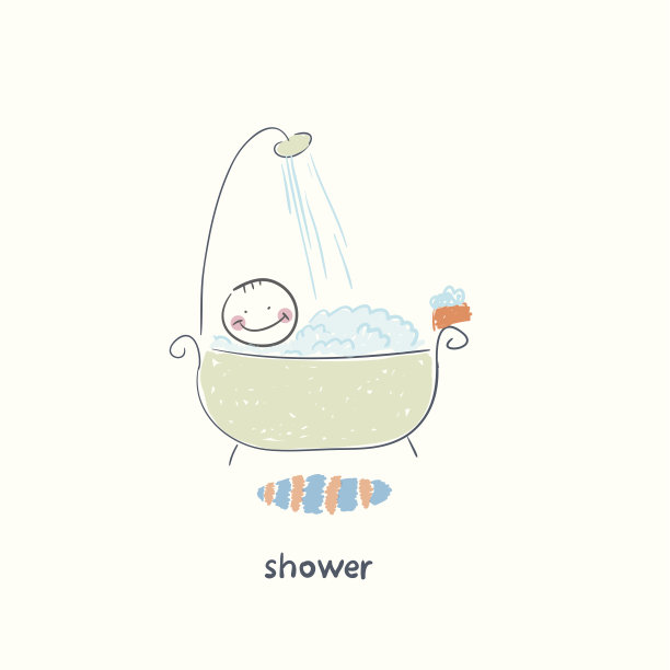 男人在洗澡。插图。图片下载