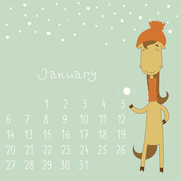 2014年1月的日历。图片下载