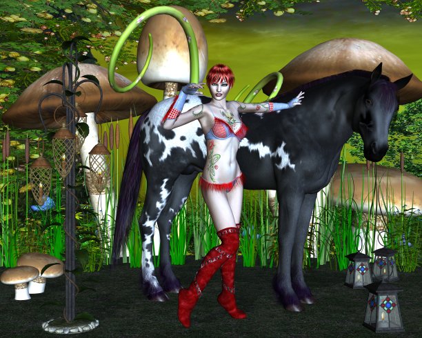 骑着黑白马的女孩图片下载