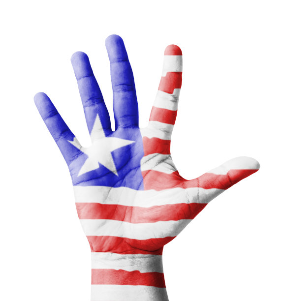 手张开，多用途概念，利比里亚国旗绘制图片下载