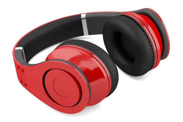 红色和黑色无线耳机隔离在白色背景图片下载