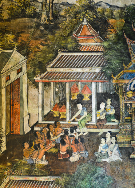 寺庙墙上的泰国土著壁画图片下载