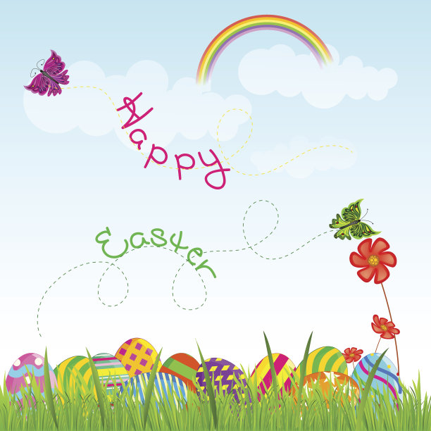 花园里五颜六色的复活节彩蛋图片下载