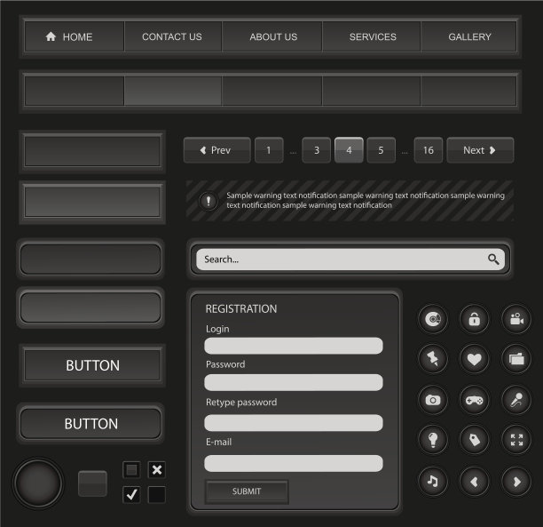 网页设计元素集。黑色的图片下载