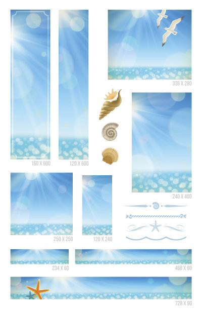 阳光明媚的海景背景，海洋动物和装饰分隔图片下载