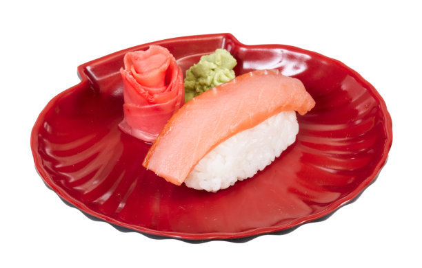 白色背景的三文鱼寿司图片下载