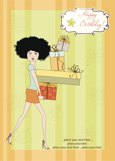 生日贺卡，漂亮的年轻女士图片下载