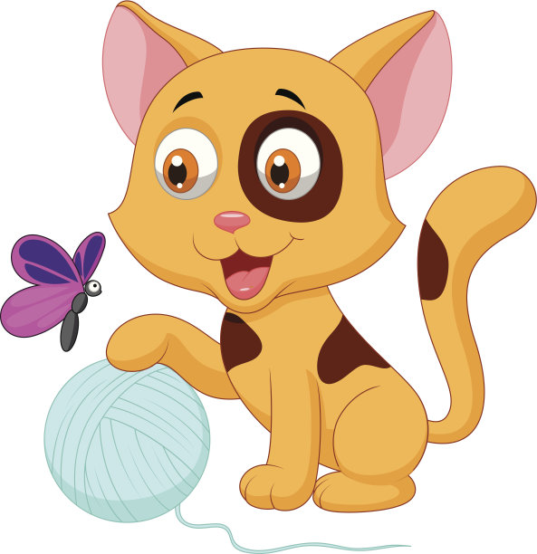 可爱的卡通猫玩球和蝴蝶图片下载