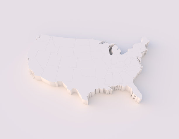美国地图3D与状态和剪辑路径图片下载