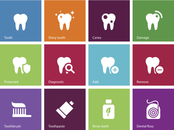 牙齿，颜色背景上的牙齿图标。图片下载