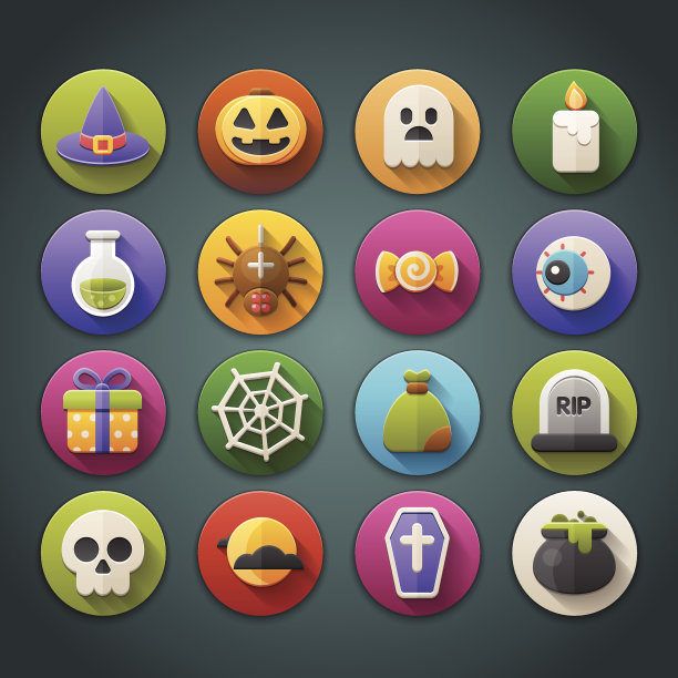 圆形亮图标与长影子:万圣节图片下载