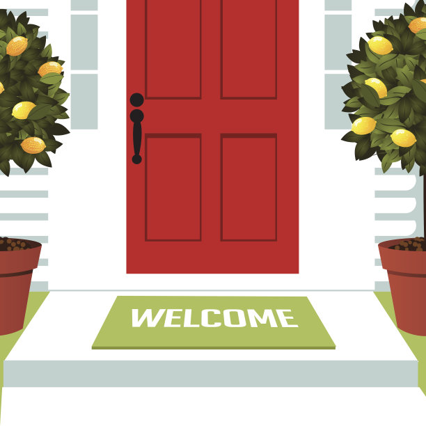 门前铺着柠檬树欢迎春天的席子图片下载