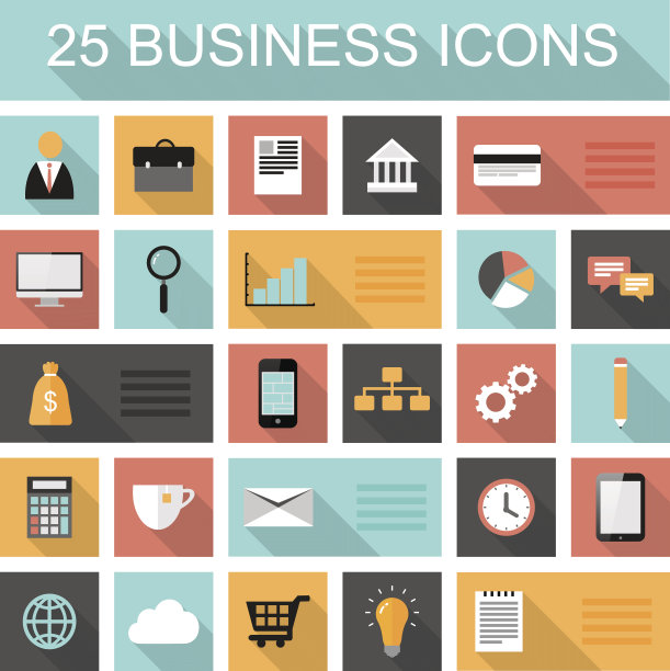 平面25个商业和营销网站图标图片下载