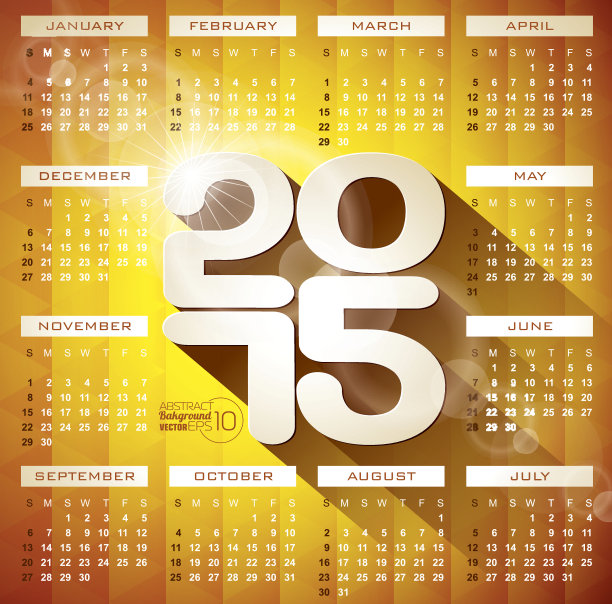 日历2015年插图与抽象几何背景上的长阴影。图片下载