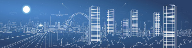 城市交通全景，火车上桥图片下载