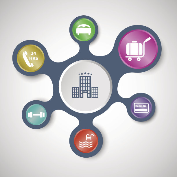 带有连接元球的酒店信息图表模板图片下载