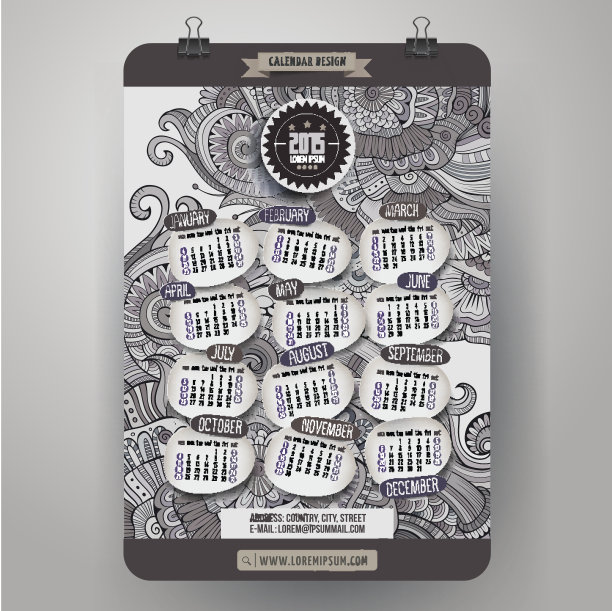 涂鸦漫画观赏花卉日历2015年图片下载