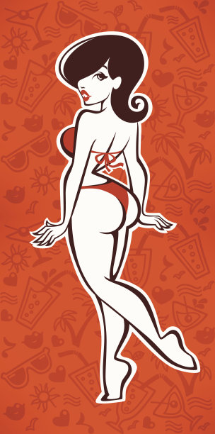 夏日手绘图案和卡通性感女郎图片下载