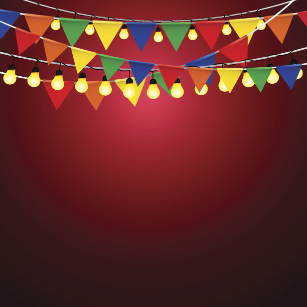 五彩缤纷的彩旗、彩旗、花环、庆祝会图片下载