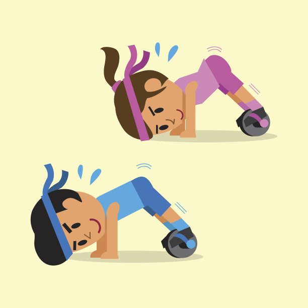 卡通人物一个男人和一个女人在做腹轮伸展运动图片下载