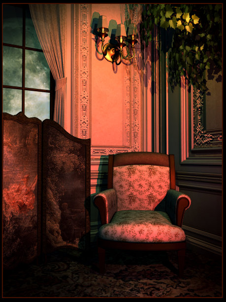 红色灯光下的复古房间图片下载