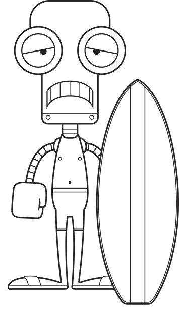 卡通悲伤冲浪机器人图片下载