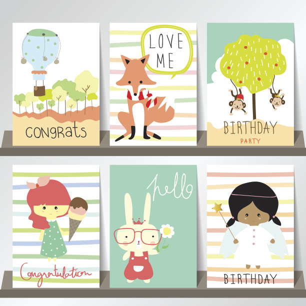 彩色的收集横幅，传单，海报与狐狸，女孩，一个图片下载