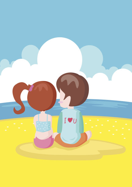 男孩和女孩在海滩上图片下载