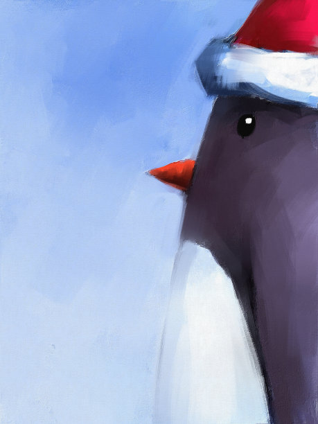 可爱的圣诞老人企鹅的数字画图片下载