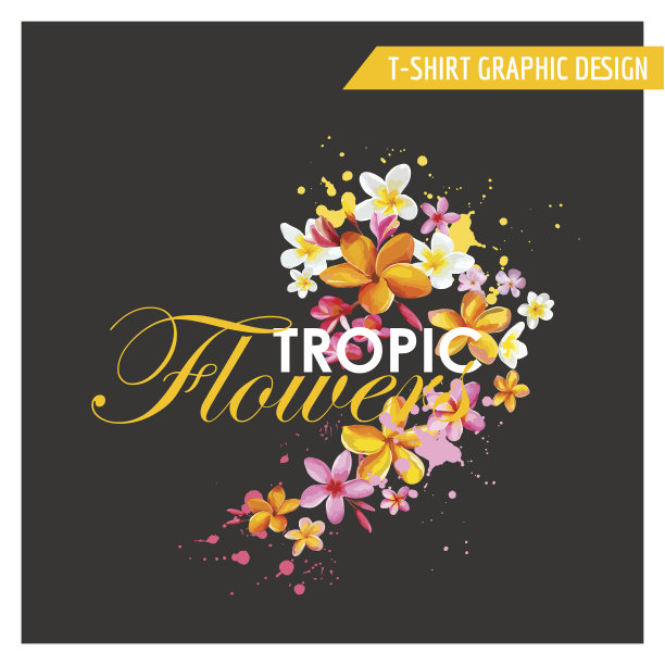 热带花卉图形设计- t恤，时尚，印花图片下载