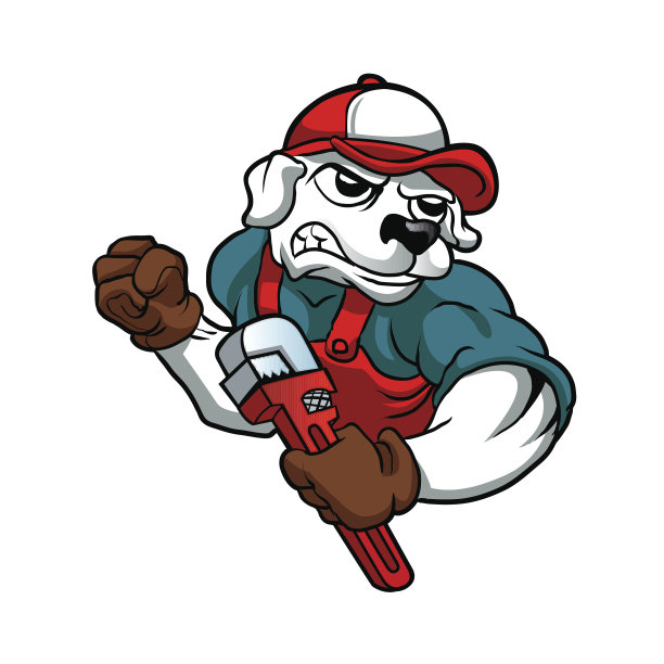 狗管道工拿着一个大扳手图片下载