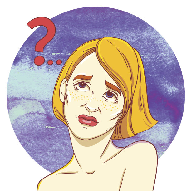 一个红头发女孩的肖像怀疑。问号。图片下载