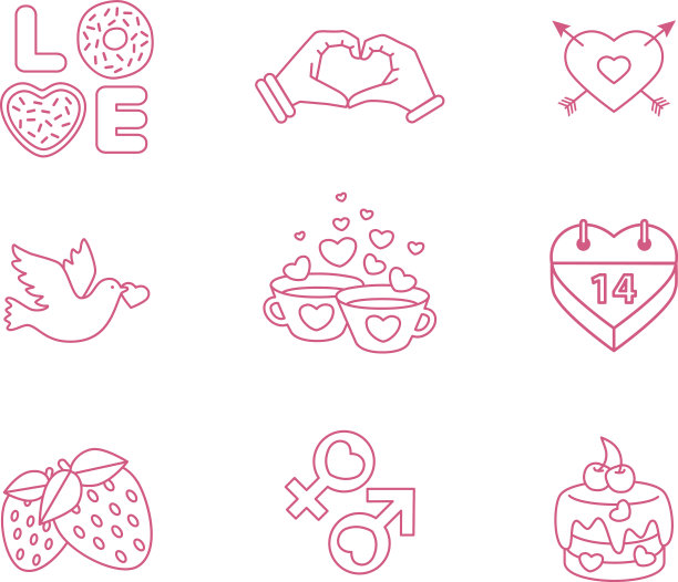 情人节扁平图标设计元素插画图片下载