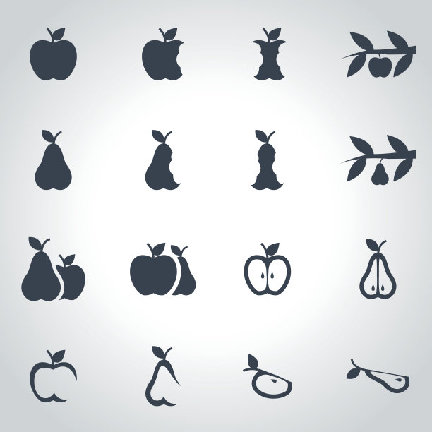 向量黑苹果和梨图标设置图片下载