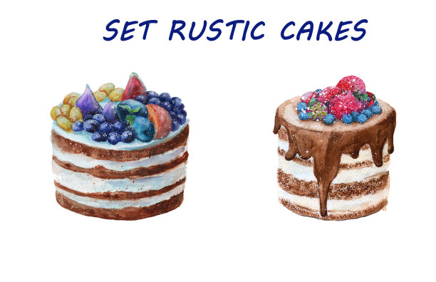 带有水果的乡村风格蛋糕。孤立。水彩素材图片