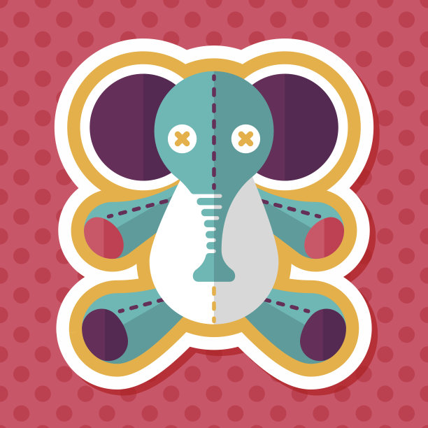 大象娃娃的图标与长影子，eps10图片下载