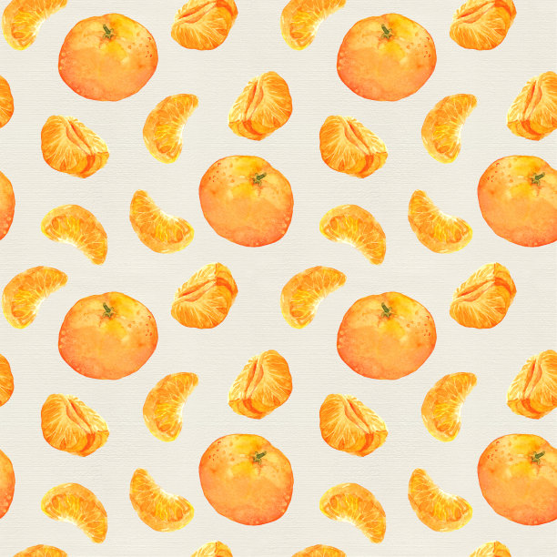 手绘无缝模板与橘子水果在画布上图片下载
