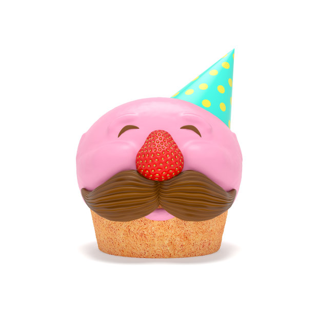 生日海绵蛋糕，翻糖，巧克力，草莓微笑的男人图片下载