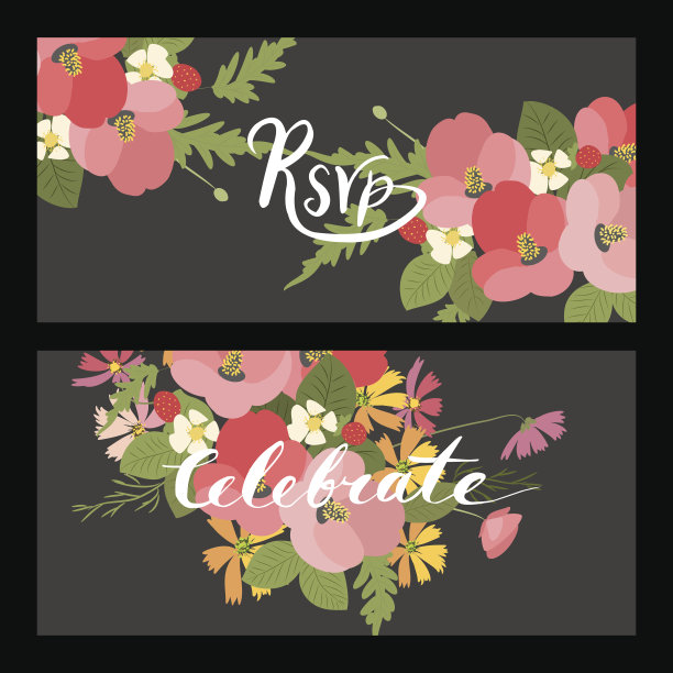 花背景罂粟和宇宙草莓矢量插图图片下载