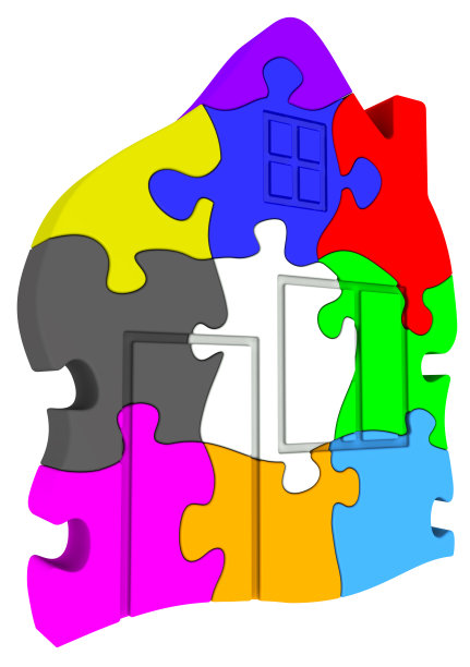 由彩色拼图制成的房子的象征图片下载