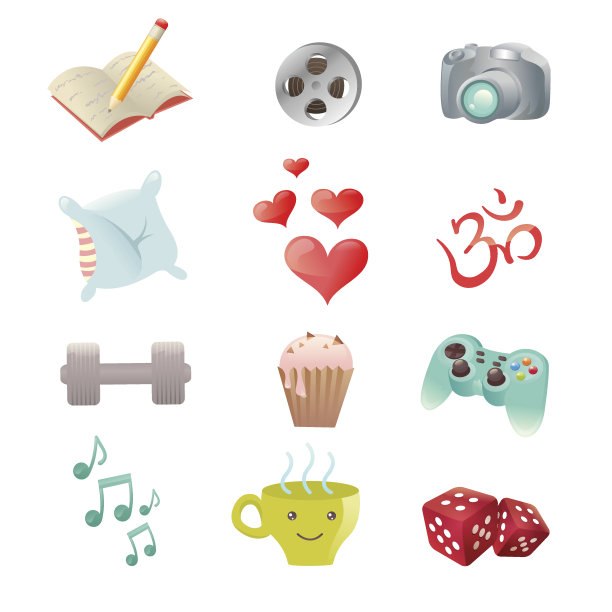 一组爱好图标显示娱乐活动图片下载
