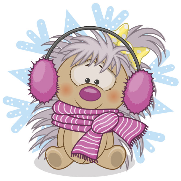 戴着毛皮耳机的刺猬图片下载