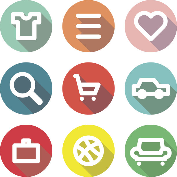 一组图标与长阴影的网页设计矢量图片下载