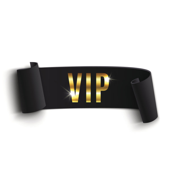 VIP黑色弯曲丝带孤立在白色背景图片下载